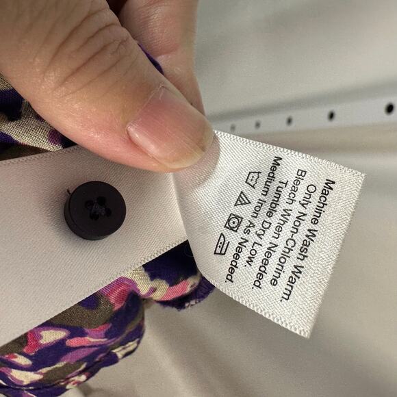 Coldwater Creek Cotton Lawn No Iron Button-up Long Sleeve Top Purple 1X Abstract - Picture 6 of 8